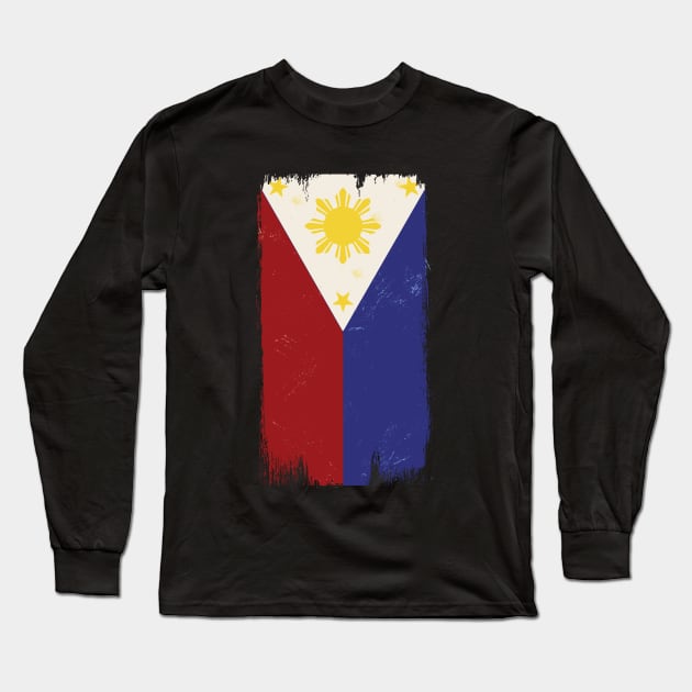 Philippines Flag Grunge Style Long Sleeve T-Shirt by SunburstGeo